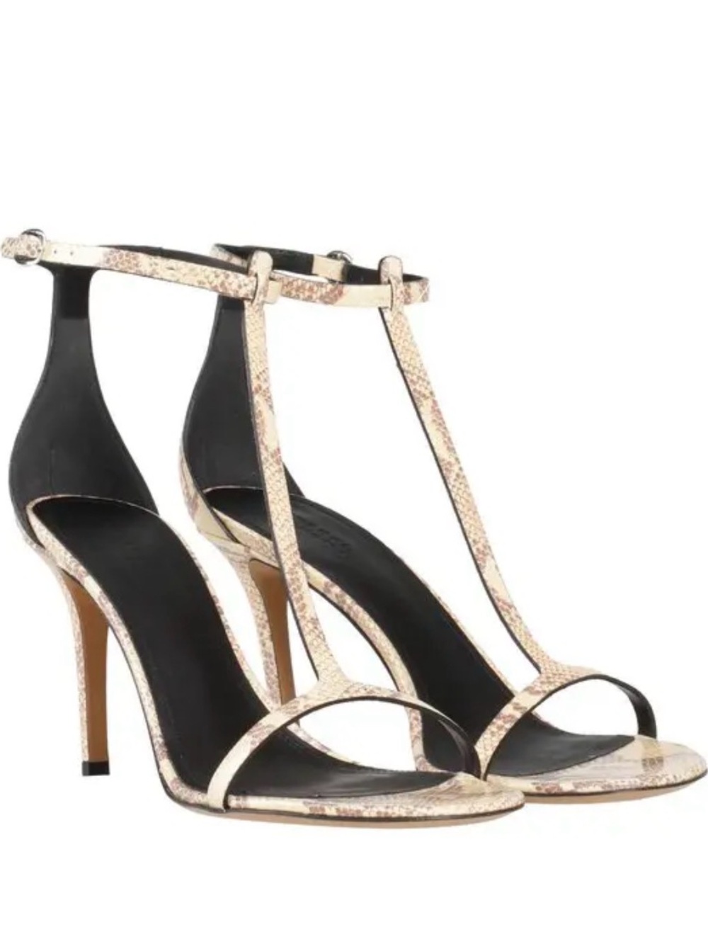 Isabel Marant Snake-Print T-Strap Stiletto Sandals - Beige